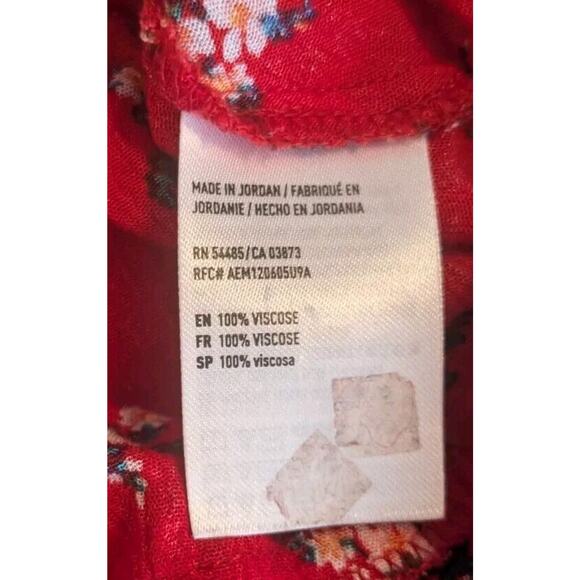 American Eagle Top Womens blouse sz XS Red Floral Tie cropped Button Up - Picture 6 of 7